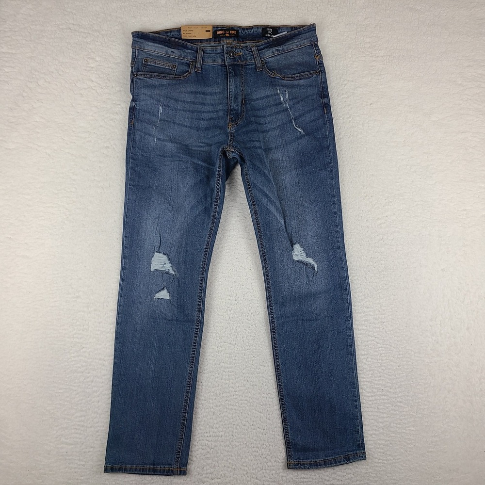 Ring Of Fire Jeans Mens 34x30 Blue Slim Cayenne Saint Lucia‎ Wash Denim NWT NEW